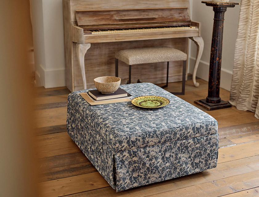 Fontwell footstool in Spill Resistant Globe Thistle Storm